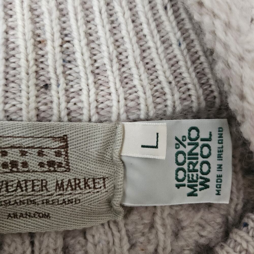 Aran Craft’s 100% Merino Wool Size L Unisex Cable Knit Full Zip Sweater Beige - Picture 5 of 7